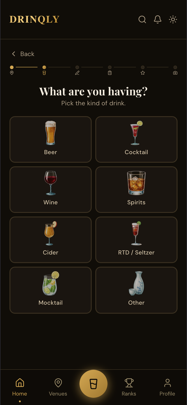 The Drinqly check-in flow
