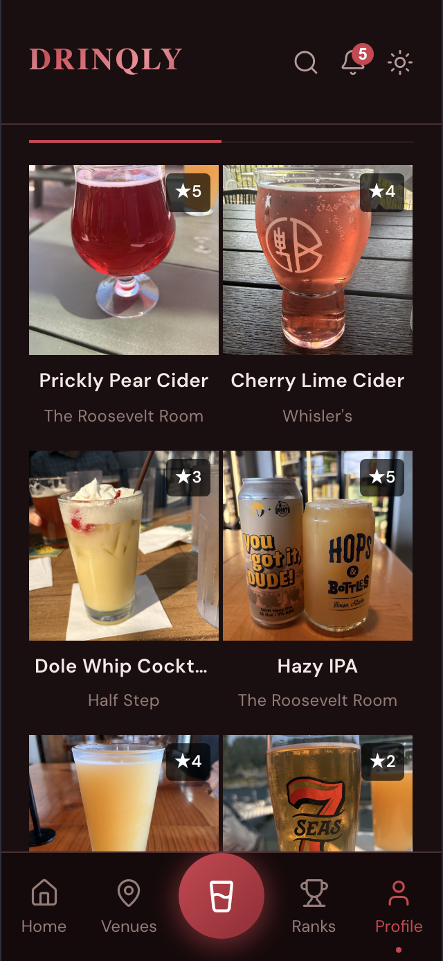 A Drinqly Drink Story with several logged drinks